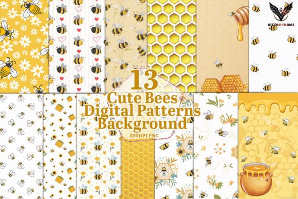 Cute Bees Digital Patterns Background: A Versatile Design Element for Creative Projects