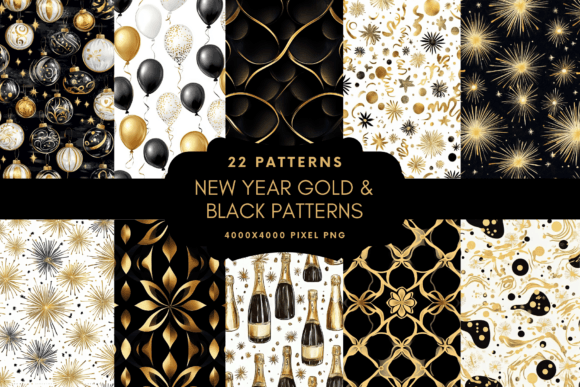 New Year’s Gold Black Patterns: A Versatile Design Resource for Creative Projects
