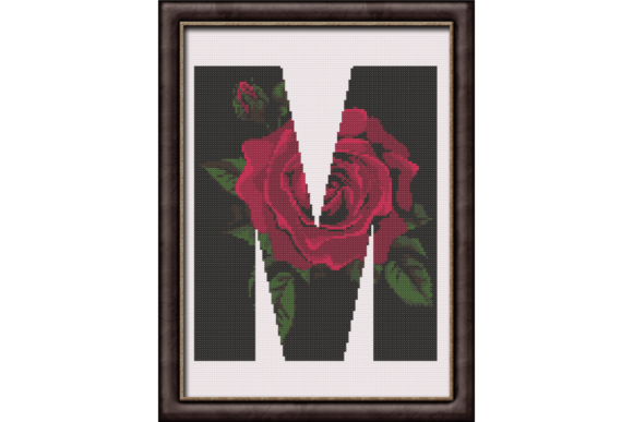 Red Rose on Black M Monogram