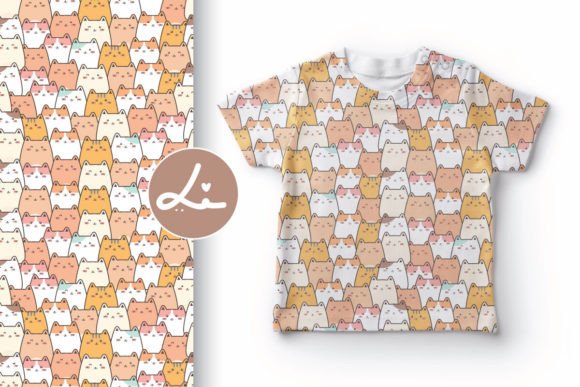 Seamless Pattern with Cute Colorful Cat