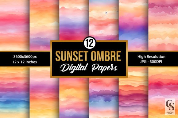 Summer Watercolor Sunset Ombre Patterns