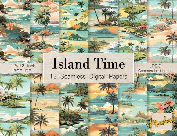 Vintage Hawaii Coast Seamless Patterns