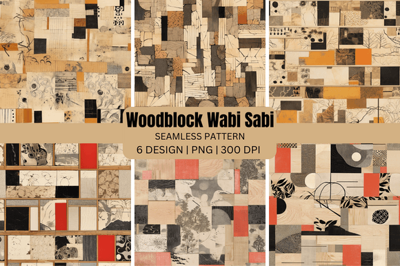 Woodblock Wabi Sabi Seamless Patterns