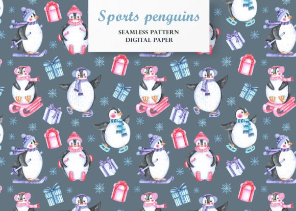 Xmas Penguins Seamless Pattern Winter